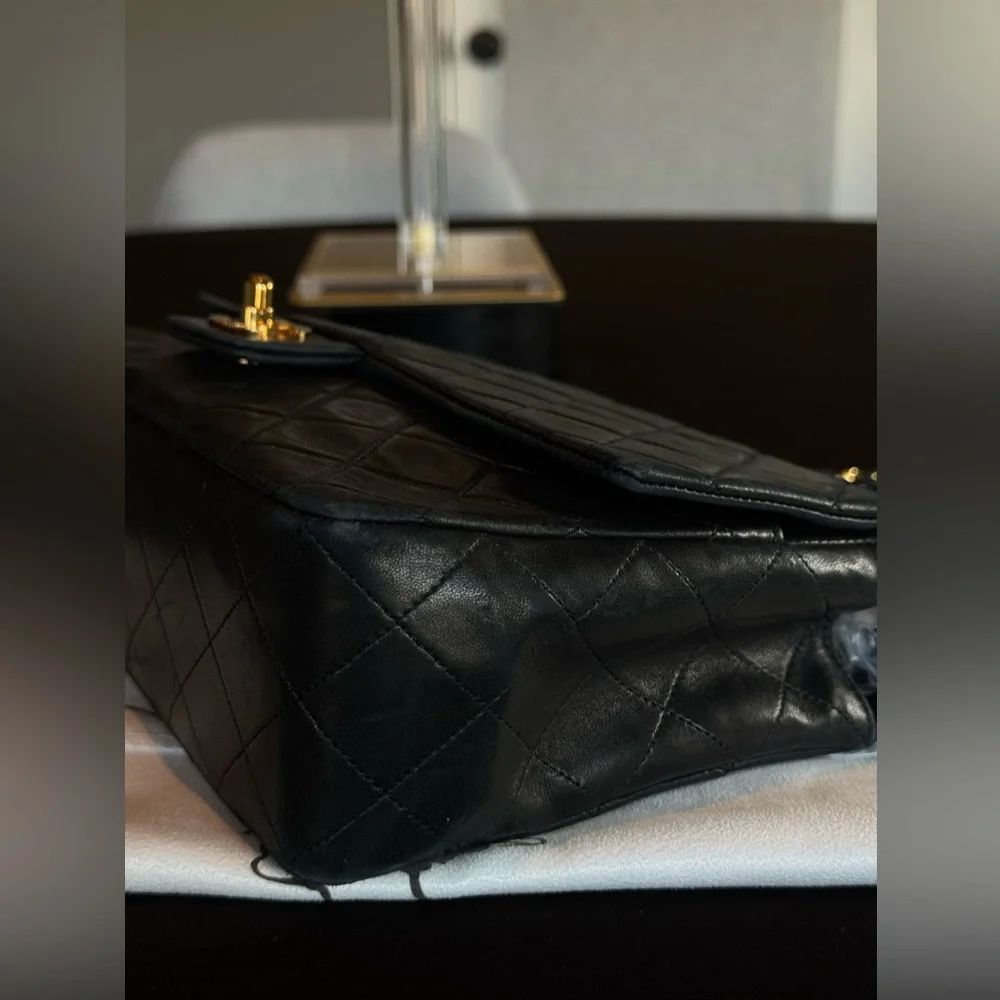 CHANEL Vintage CC Single Flap Bag Lambskin 24K Gold Black Karl Lagerfeld